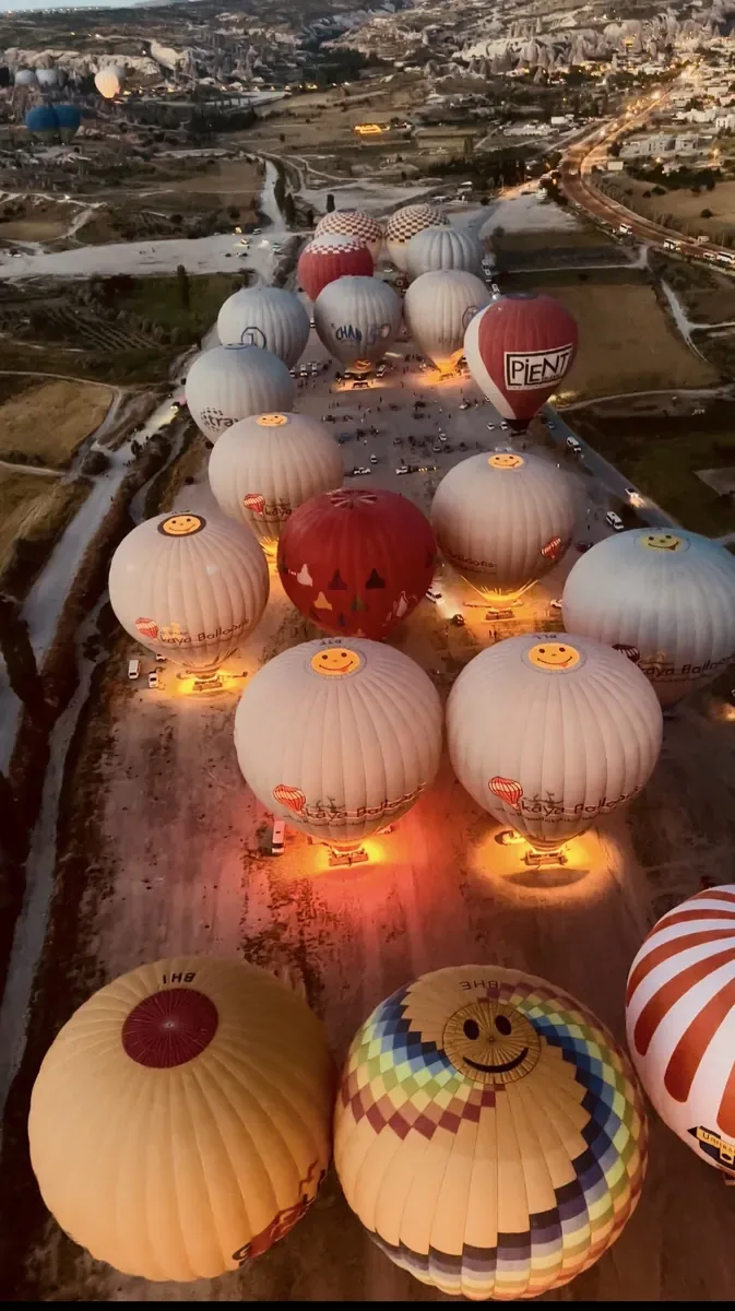 Cappadocia hot air balloon launch before sunrise