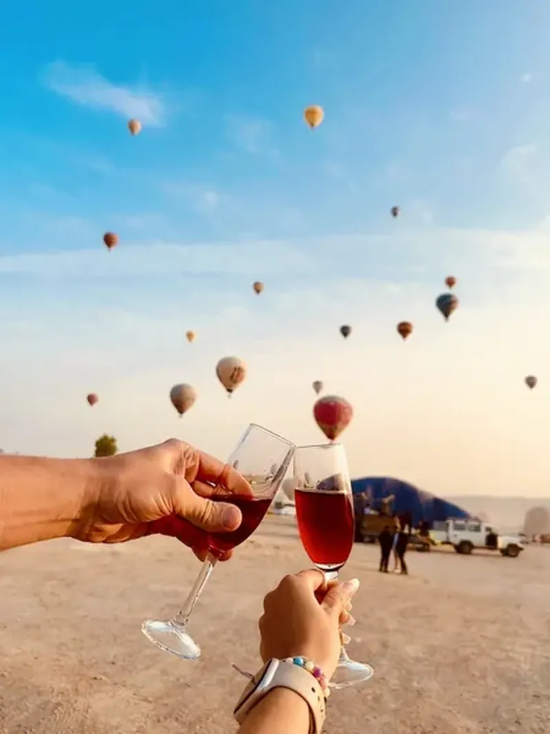 Guests toasting with champagne after a Cappadocia hot air balloon flight